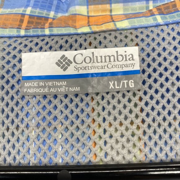 Columbia Mens XL Blue Orange Plaid Long Sleeve Button-Up Shirt Vented Fishing - Picture 5 of 15